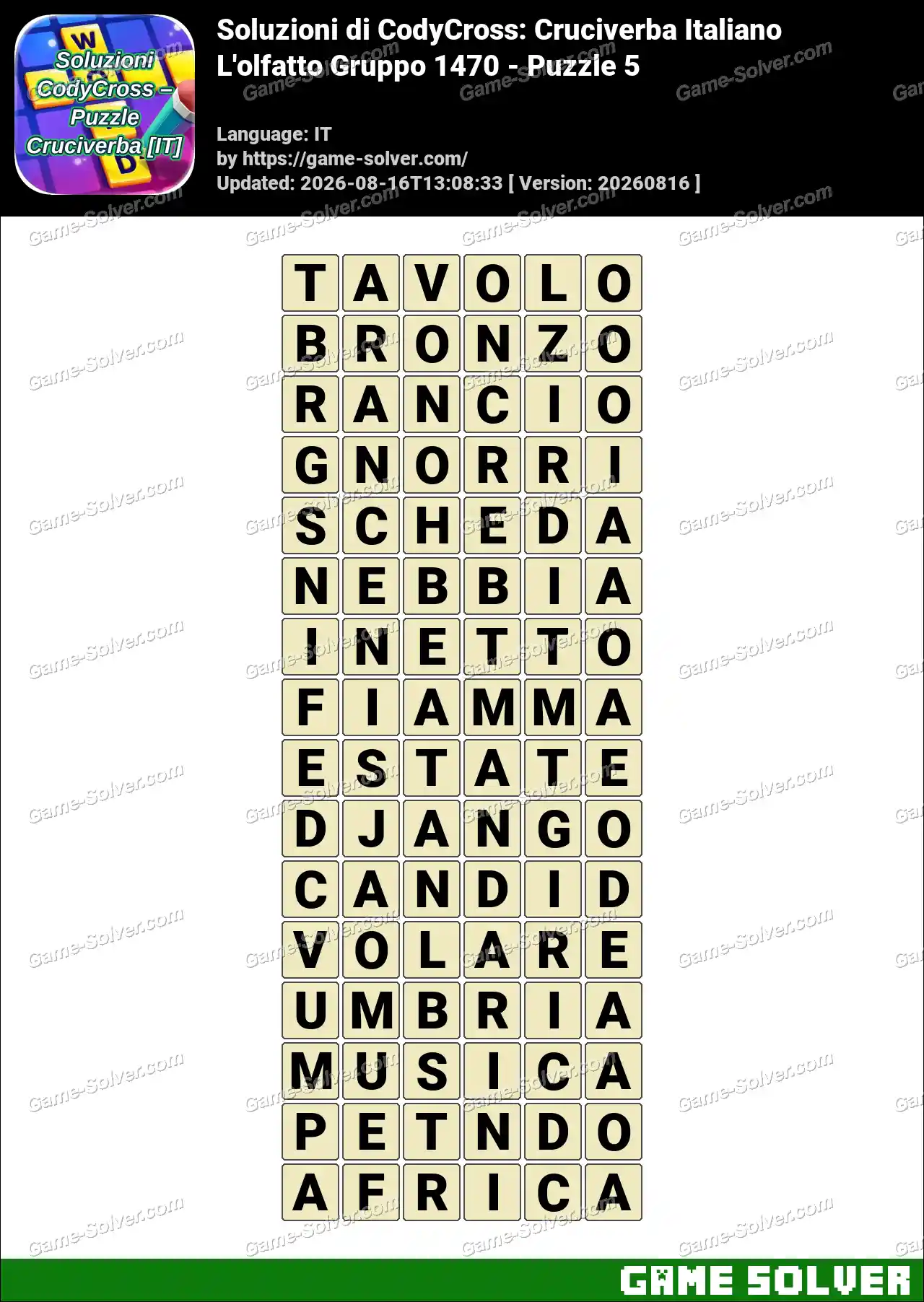 Soluzioni di CodyCross: Cruciverba Italiano L’olfatto Gruppo 1470 – Puzzle 5